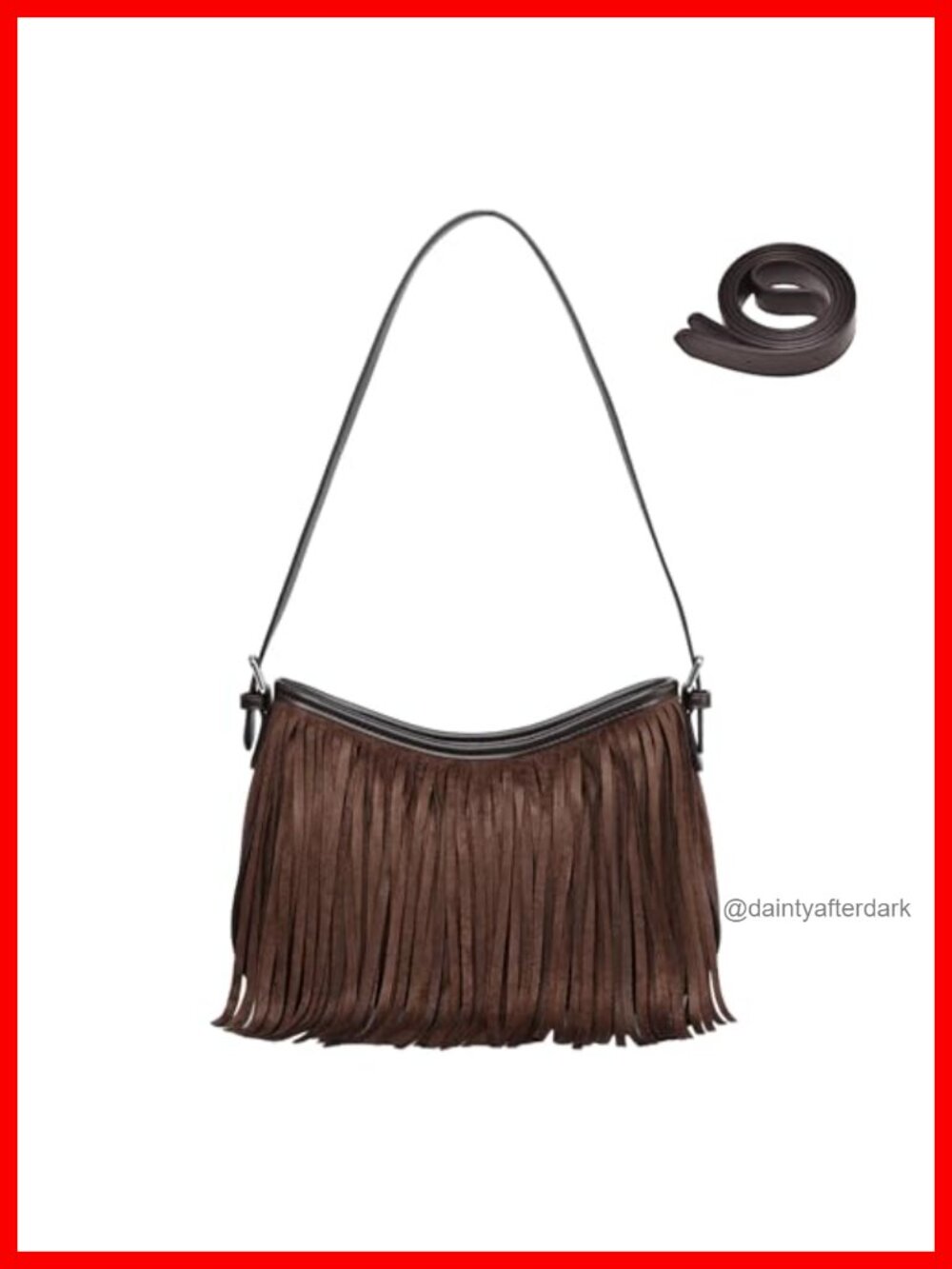 Vegan Suede Fringe Hobo Shoulder Bag Underarm Purse Crossbody Handbag